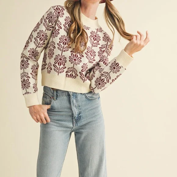 Last 1! NWT Floral Pattern Knit Sweater - Picture 2 of 9